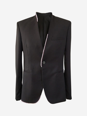 beaded collarless jacket in black wool for men
