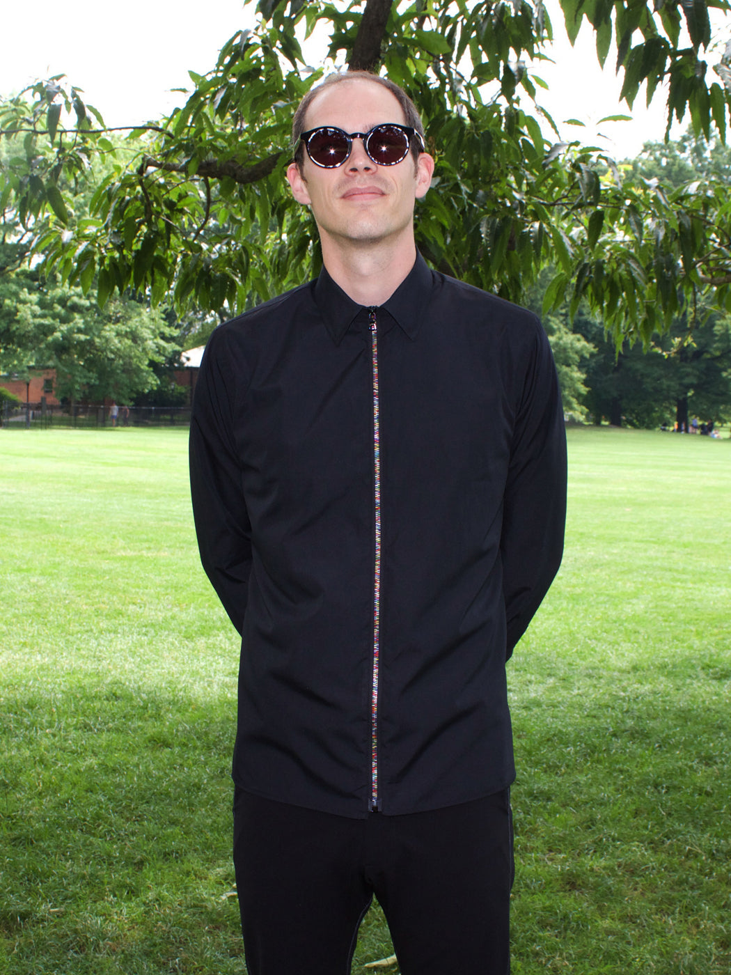 Black Zipper Shirt with Classic Collar S Black Zipper Shirt with Classic Collar S