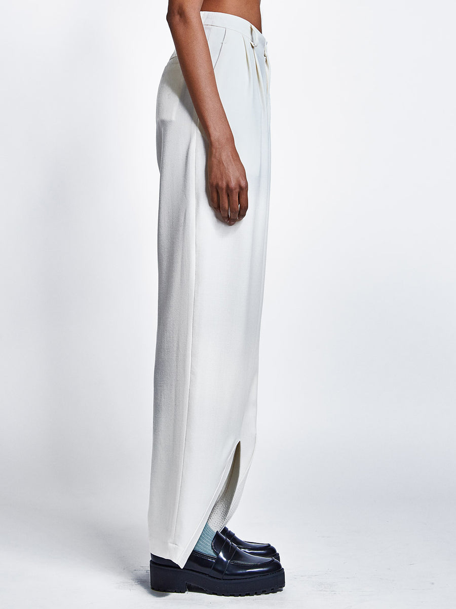 Womens cream wool pleated trousers with ankle detail