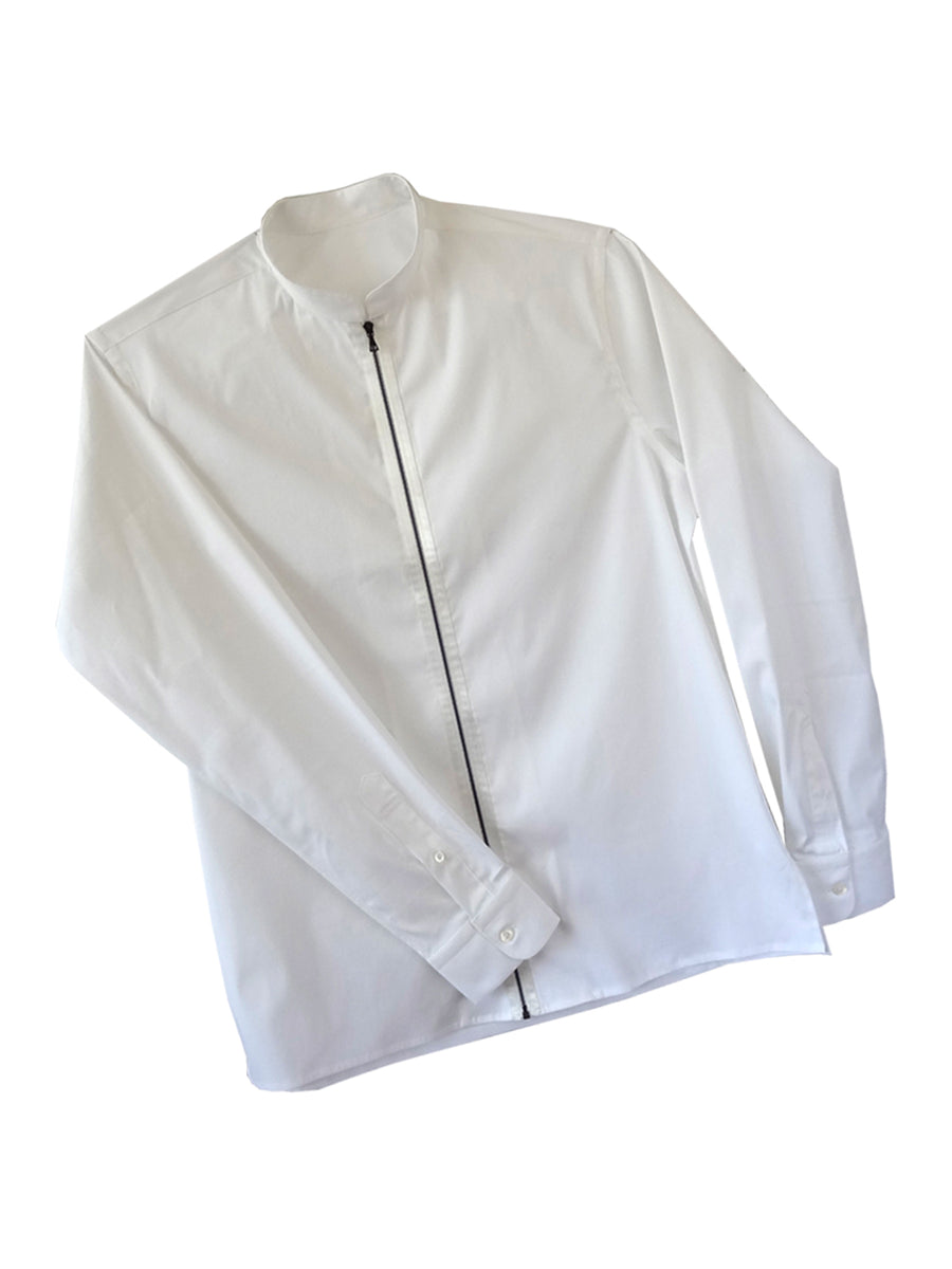 White Zipper Shirt with Mandarin Collar