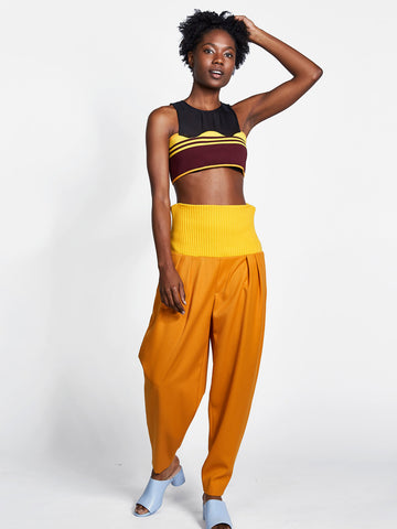 Cropped Curve Rib Top Maroon/Yellow