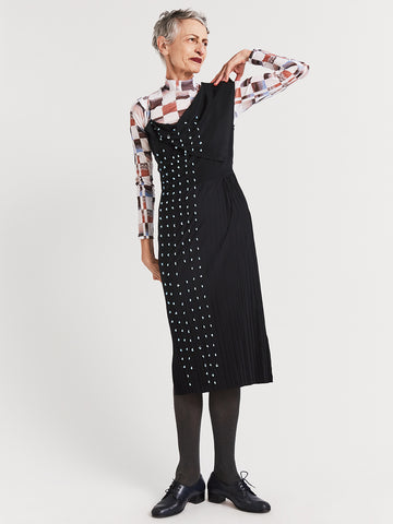 Beaded Front Drape Pleat Dress