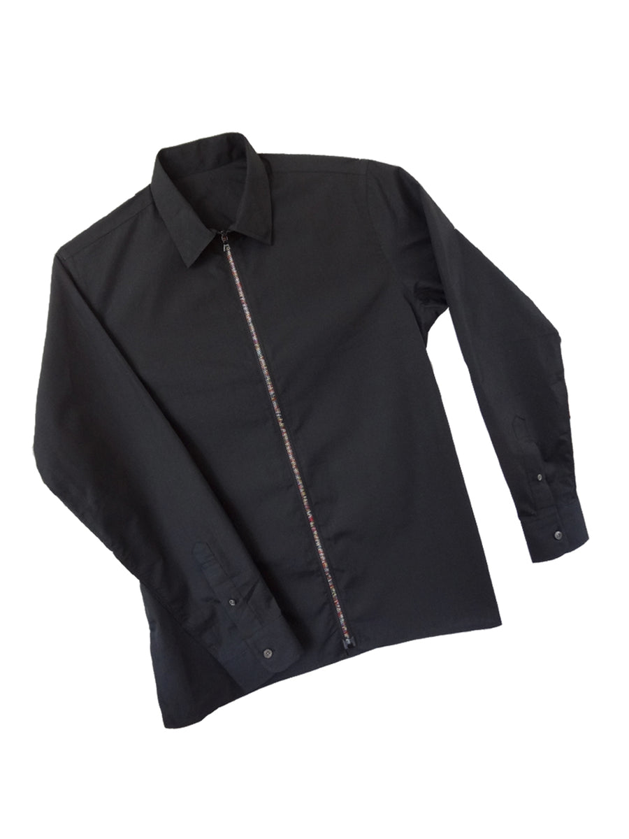 Black Zipper Shirt with Classic Collar – NOT by Jenny Lai Black Zipper Shirt with Classic Collar – NOT by Jenny Lai