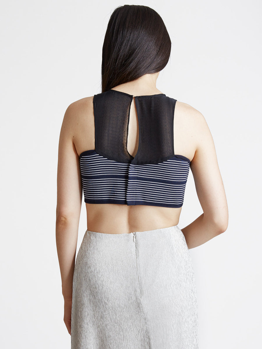 Cropped Curve Rib Top Navy/White