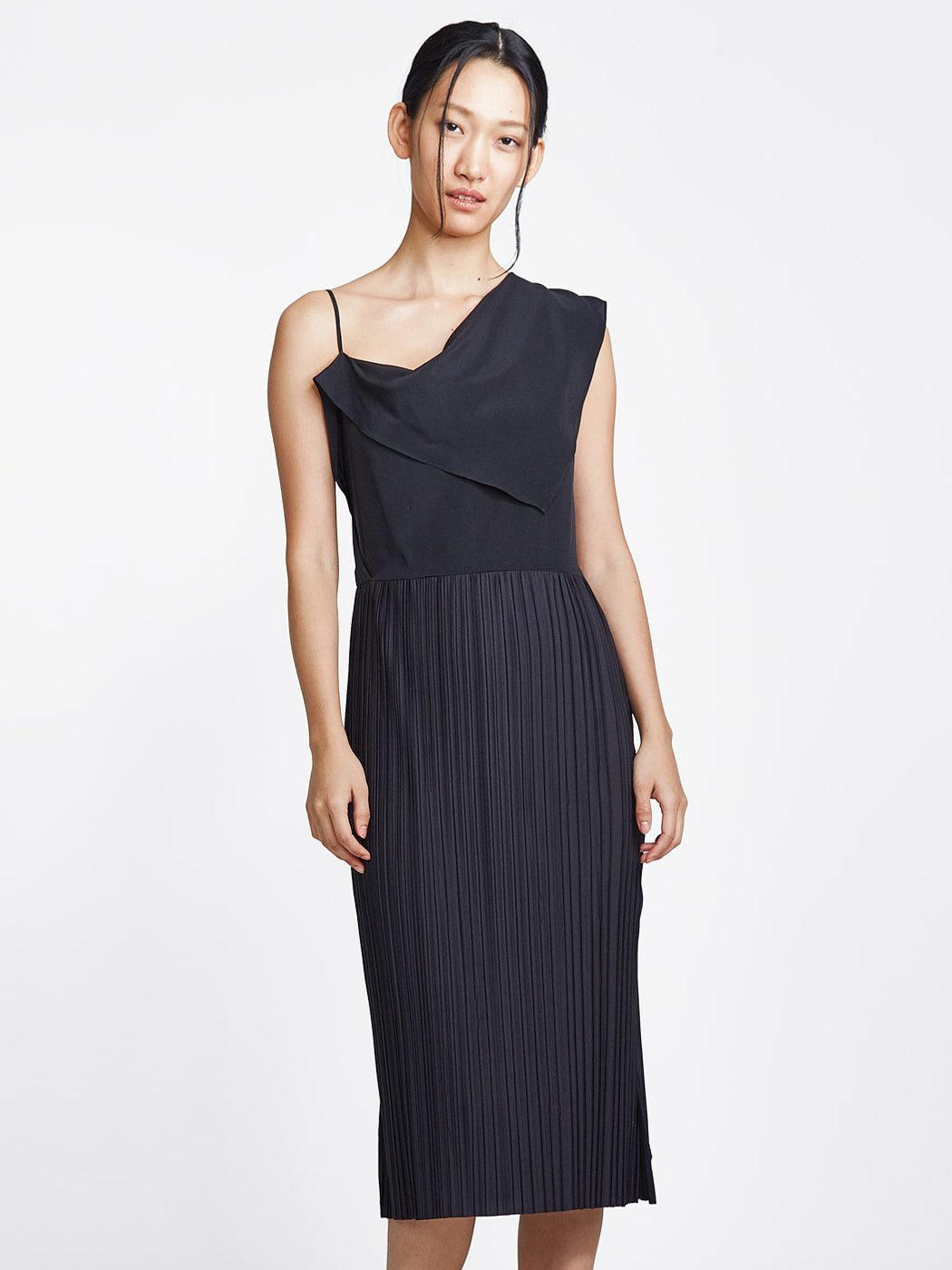 dress with draping pleats Front Drape Pleat 12 Alpine Furniture Avery Olive making it perfect for silver short homecoming dress Set Option:Dress/Flower Sash