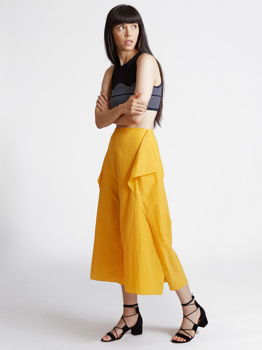 handkerchief pants in marigold nylon for women