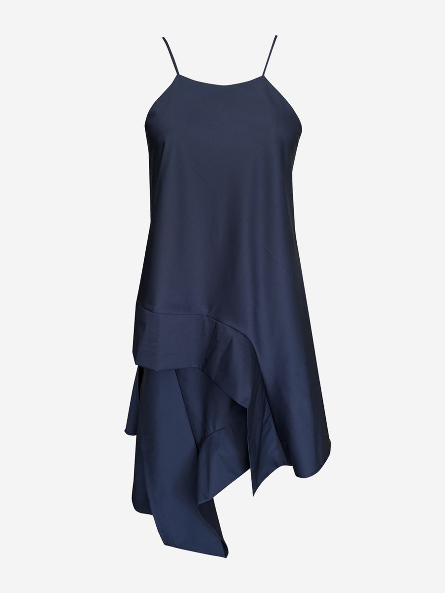 Navy cotton asymmetric party or special occasion short dress 