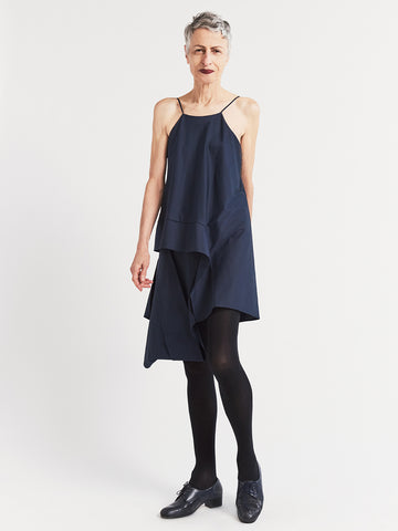 Navy cotton asymmetric party or special occasion short dress 