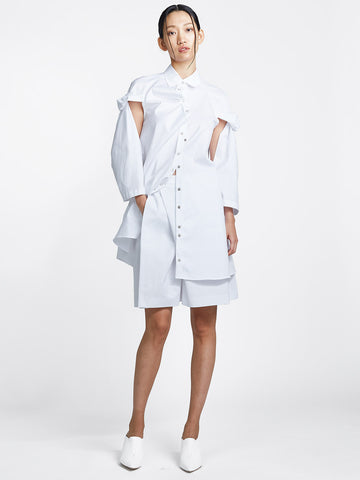 white cotton topsy turvy shirtdress with exposed arms