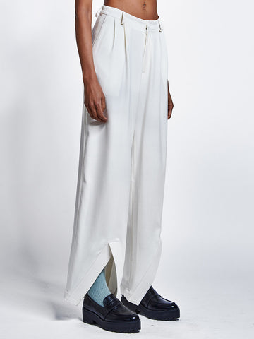 Womens cream wool pleated trousers with ankle detail