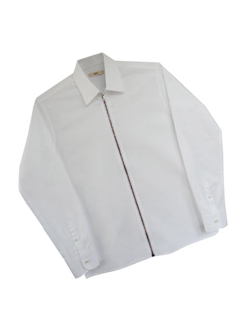 White zipper shirt for men with rainbow zipper.